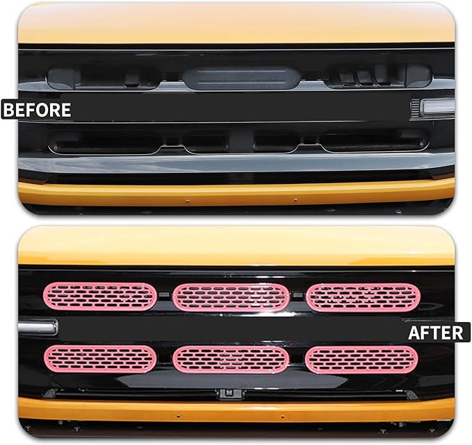 Front Grill Mesh Grille Inserts Cover Frame Trims Kit 6Pcs Fit for Ford Bronco 2021-2024 2/4 Door Exterior Accessories (Pink)