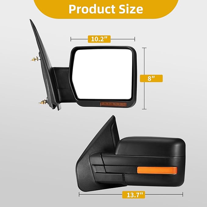 DWVO Right Passenger Side Mirror Compatible with 2007 2008 2009 2010 2011 2012 2013 2014 Ford F150, Door Mirror with Power Heated Manual Folding, Turn Signal Towing Mirrors