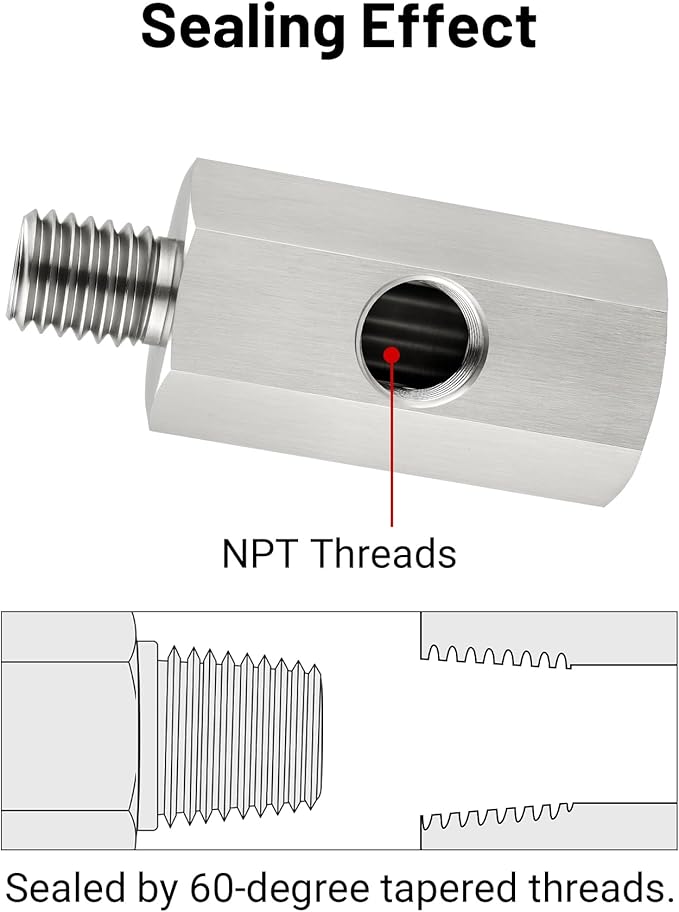 EVIL ENERGY M10*1.5 Oil Pressure Sensor Tee Adapter, Stainless Steel M10*1.5 Metric Female to Male Threaded Oil Pressure Adapter with 1/8 NPT Female Port, Gasket, Sliver
