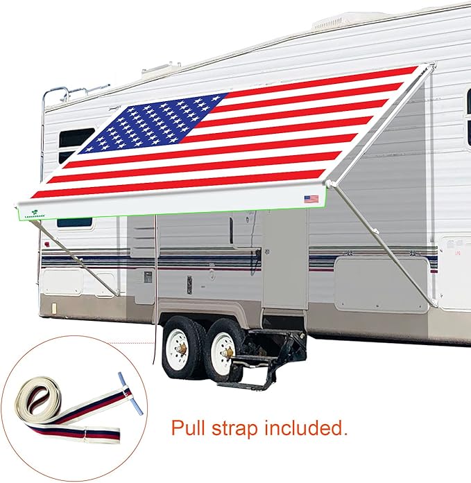 Leaveshade RV Awning Fabric Replacement Camper Trailer Awning Fabric Super Heavy Vinyl Coated Polyester 12'3''(Fit for 13' Awning)-USA Flag (Custom Looking)