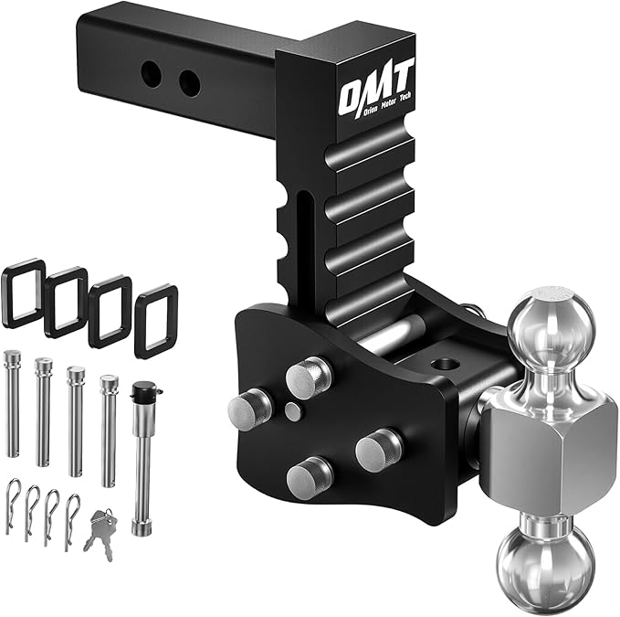 Orion Motor Tech Adjustable Trailer Hitch, Fits 2" Receiver, 5" Drop Hitch with 2" & 2-5/16" Balls, Anti-Theft Steel Tow Hitch Stowable Ball Mount with 15000 lb GTW for Class III & IV Vehicles