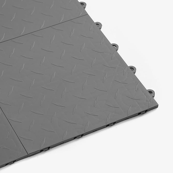 IncStores FlooringInc's Nitro 12"x12" Snap-Together Garage Flooring Tiles, Non-Slip Interlocking Plastic Floor Mat, Garage Organization & Storage, Diamond Pattern, Graphite, 52 Tiles, 52 Sq/Ft