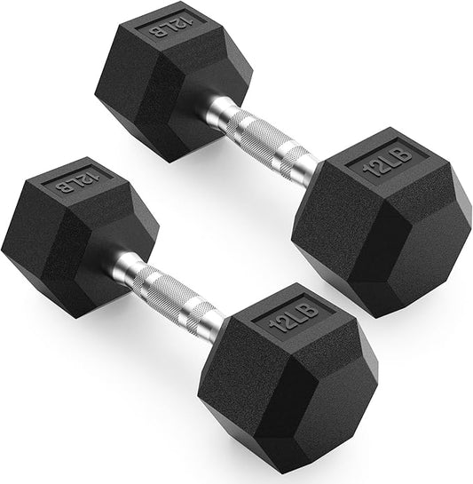 PAPABABE HEX Dumbbell Set 2.5-125lb, Rubber Encased Home Gym Dumbbells, Exercise & Fitness Weights Dumbbells for Women & Men, Hand Weight for Strength Training