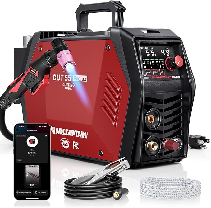 ARCCAPTAIN iControl CUT55 Prolux Plasma Cutter Machine, [APP Control] 55 Amp Non-Touch Pilot Arc, 120V/240V, Upgraded LED Display, Expanded Metal, Rust Removal, Air Pressure Detection for Home DIY