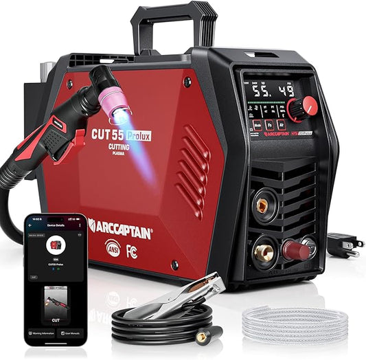 ARCCAPTAIN iControl CUT55 Prolux Plasma Cutter Machine, [APP Control] 55 Amp Non-Touch Pilot Arc, 120V/240V, Upgraded LED Display, Expanded Metal, Rust Removal, Air Pressure Detection for Home DIY
