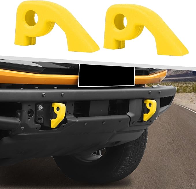 Jimen Fit for Ford Bronco 2021-2024, 2PCS Front Bumper Tow Hook Covers Protector Exterior Accessories (Yellow)