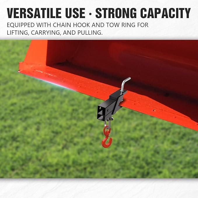 Tow Hitch 2 Inch, Clamp-On Tractor Bucket Hook Receiver Adapter Quick Attach Receiver Chain Hook for Lifting and Carrying Ring, 1100 LB Towing Capacity, Compatible with 2" Front Bucket Lips