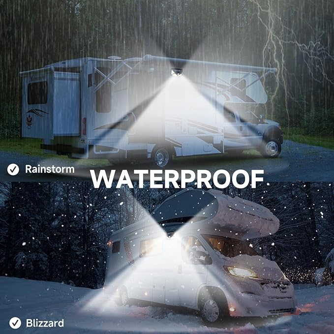 RV Magnetic Motion Sensor Light, Solar RV Porch Light, Exterior RV Lighting, Camper Lights Outdoor, Awning Lights for Trailer, 5th Wheels, 100LED, 2 Pack