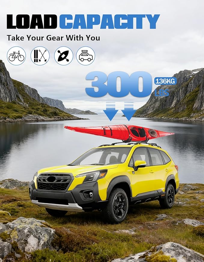 FengYu 300lb Lockable Roof Rack Cross Bars Compatible with Subaru Forester Wilderness 2022-2026, Heavy Duty Aluminum Roof Rails Crossbars Cargo Bars Canoe Rooftop Black Carrier Luggage