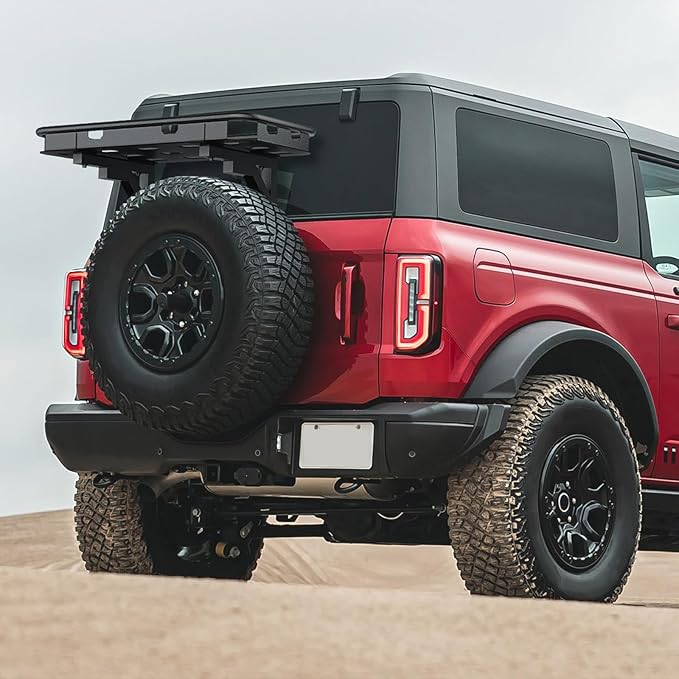 for Bronco Spare Tire Cargo Rack Rear Luggage Basket on OE Tailgate Compatible with 2021 2022 2023 2024 Ford Bronco 2/4 Doors, Cargo Carrier Storage Back Holder Stand Exterior Shelf Tray