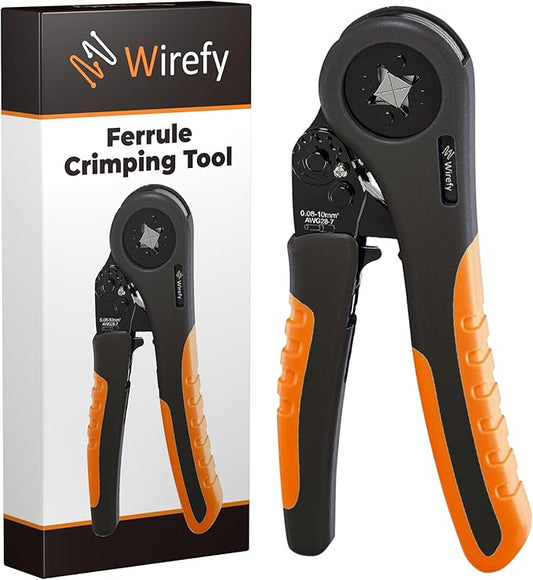 Wirefy Ratcheting Ferrule Crimping Tool | Adjustable Hand Crimper for Wire Ferrules & Terminals (28–7 AWG / 0.08–10 mm²) | Ergonomic Non-Slip Handle for Professional Electrical Work