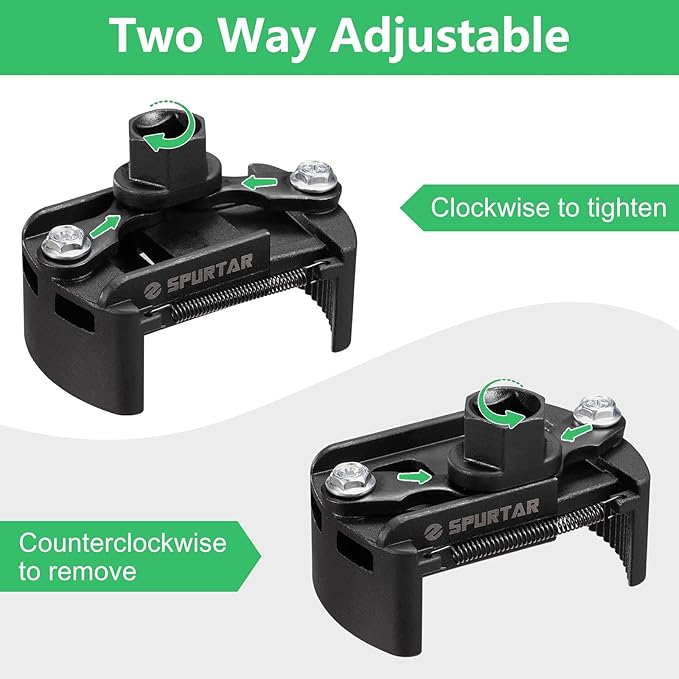 Spurtar Adjustable Oil Filter Wrench 2-3/8 to 3-1/8 inch 60-80mm Universal Oil Filter Removal Tool 1/2'' Drive Two-Way Cap Oil Filter Tool for Engine Filters, Conduit, & Fittings
