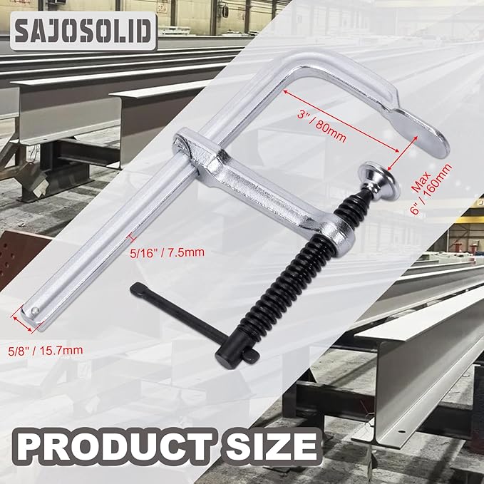 2 Pcs Welding Clamps Heavy Duty Jaw Openings up to 6" (160 mm) for Welding, Woodworking, Metalworking, Heavy Duty Steel F Clamp 3" (80 mm) Throat Depth, 440 Lbs Clamping Force