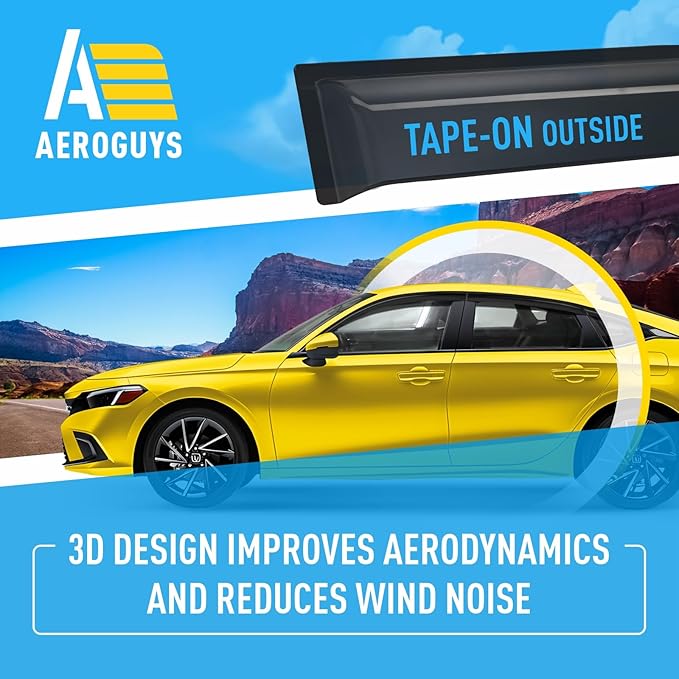 Extra Durable Window Deflectors Tape-On Window Visors Rain Guards Fit for Honda Civic 2022-2026 Sedan, Sun Visors, Wind Vent for Shades, Exterior Car Accessories - 4pcs. AG0472