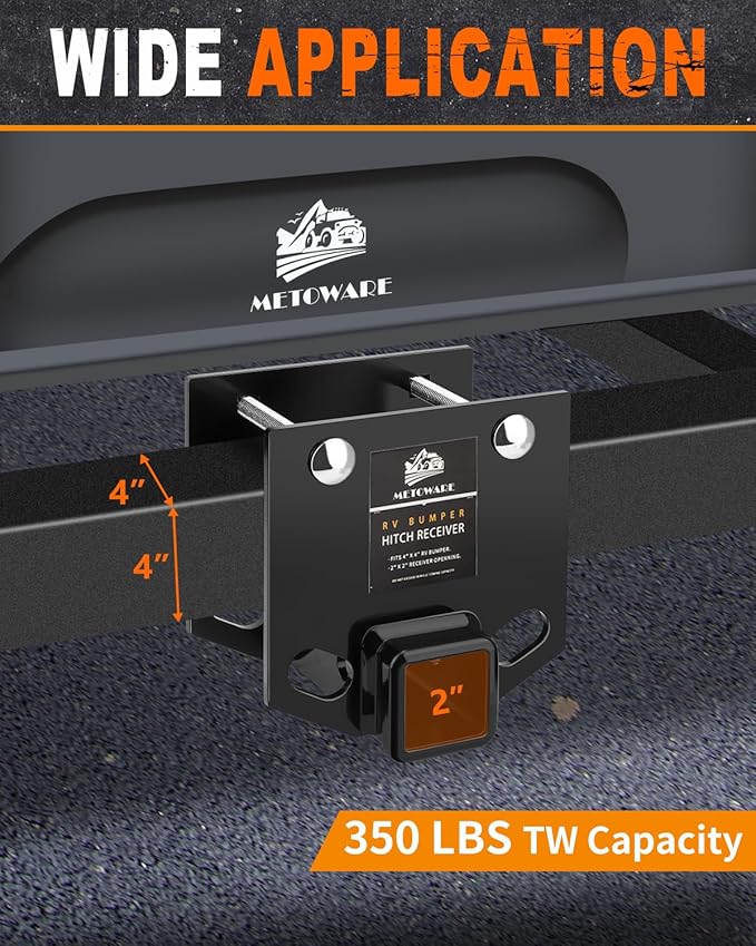 METOWARE RV Bumper Hitch Receiver, 2 Inch Hitch Adapter Fits for 4 inch X 4 inch Square Rear Bumpers, 3500 LBS Capacity Heavy Duty Receiver for RV, Cargo, Trailer, Cargo