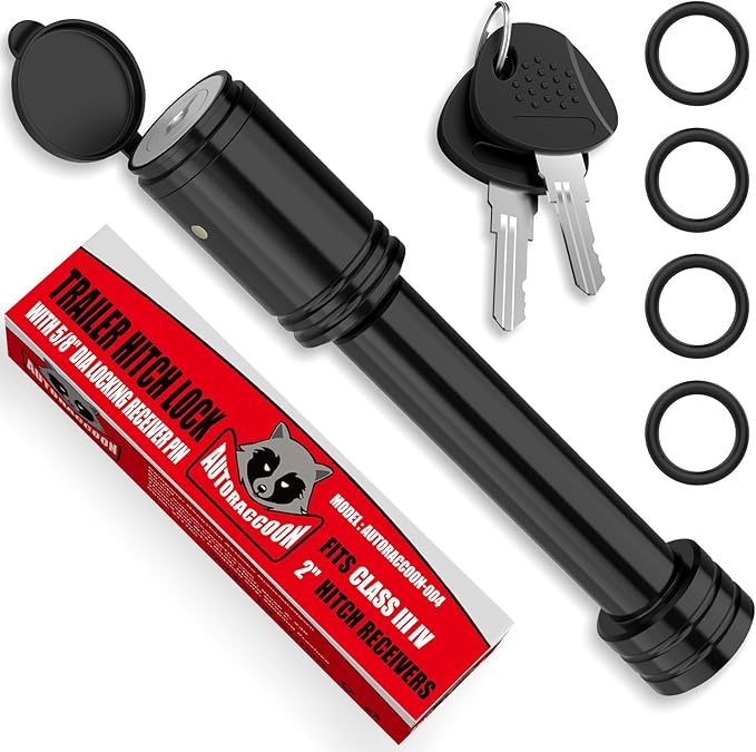 Trailer Hitch Lock - 5/8" Dia Locking Receiver Pin, Fits 3" Receiver, Class III & IV Hitch, Anti-Theft Lock, Black (1 Pack) (Suit 3-3.5 in)
