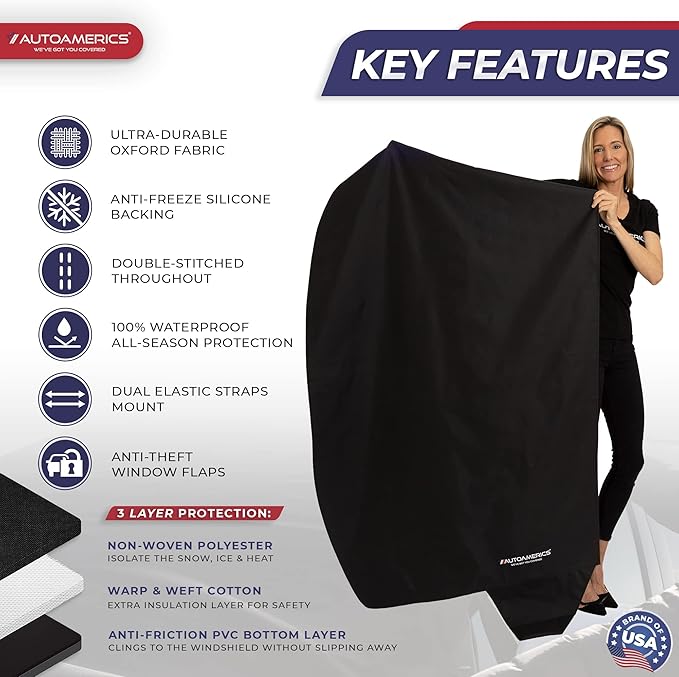 AUTOAMERICS Windshield Snow Cover - Windshield Cover for Ice and Snow - Waterproof Shield Window Protector for Car Truck SUV