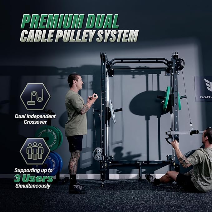 MAJOR FITNESS F35 Folding Power Rack 4-in-1 Home Gym with Cable Pulley System, Multi-Grip Pull-Up Bar, Landmine, 80+ Exercises Space-Saving Gym Equipment Easy Folding for Small Spaces