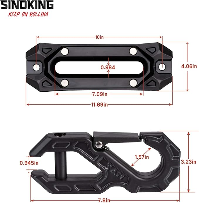 SINOKING Winch Fairlead with Tow Hook, Aluminum Hawse Fairlead with Grade 80 Forged Steel Winch Hook, 45000lb Break Strength Winch Fairlead Hook Set for Off-Road Vehicle Recovery