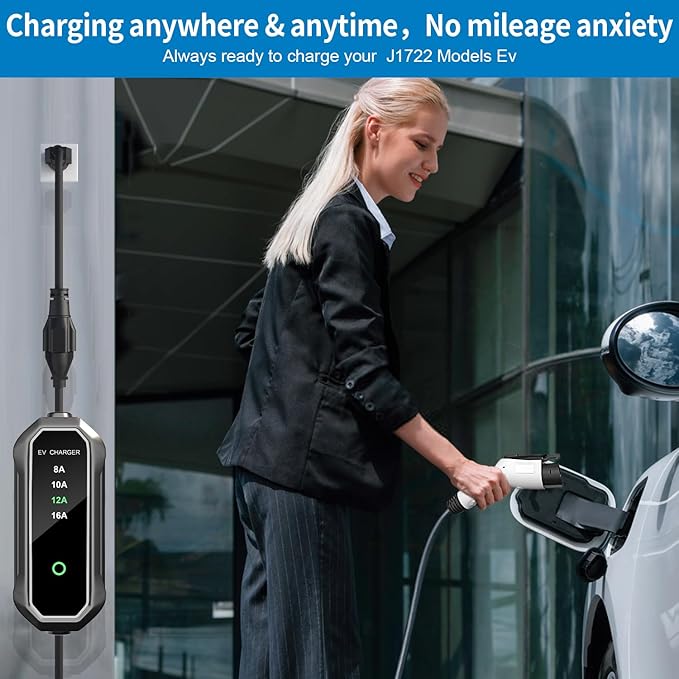 16 Amp Level 2 Portable EV Charger Charging Cable Station, Electric Vehicle Charger Plug-in EV Charging Station with All J1772 EV Cars (240 Volt, 25ft Cable)