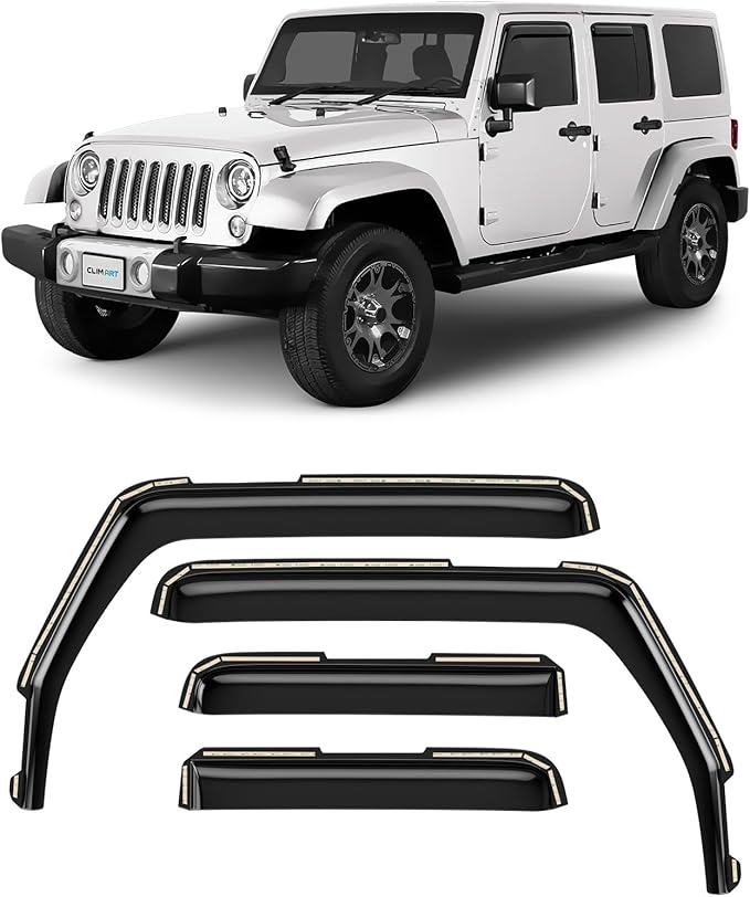 CLIM ART in-Channel Incredibly Durable Rain Guards for Jeep Wrangler JK 2007-2018, Original Window Deflectors, Vent Window Visors, Vent Deflector, 4 pcs. - 607169