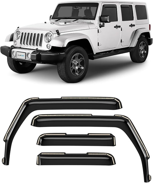 CLIM ART in-Channel Incredibly Durable Rain Guards for Jeep Wrangler JK 2007-2018, Original Window Deflectors, Vent Window Visors, Vent Deflector, 4 pcs. - 607169