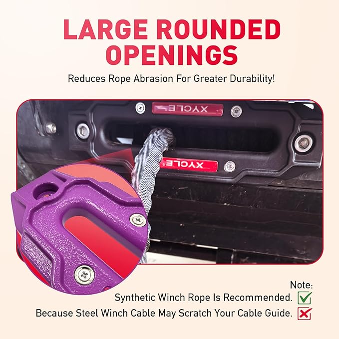 Winch Fairlead with Tow Hook,7075 Aluminum Hawse Fairlead with High Strength Alloy Steel Forged Winch Hook, 20000lb Winch Fairlead Hook (Purple)