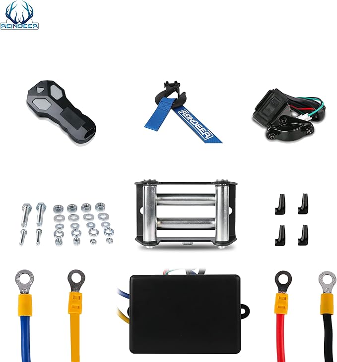 REINDEER New 12V Winch 3500 lb Load Capacity Electric Winch Kit for ATV UTV Steel Cable Wire Rope with Hawse Fairlead Waterproof IP67 with Wireless Remotes