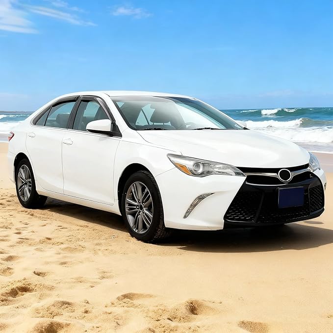 IKON MOTORSPORTS Tape on External Window Visor Deflector, Compatible with 2015-2017 Toyota Camry Sedan Only, Slim Tinted Acrylic Resistant Shield Cover Wind Sun Rain Guard