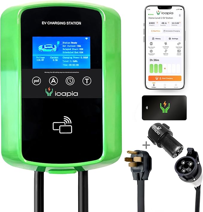 Level 2 EV Charger 48A 11.5kW (40A 9.6 kW Plug-in) - NEMA 14-50 UL Certified Plug with 25’ SAE J1772 Hardwire Cable - 240V Electric Vehicle Charging Station with WiFi Enabled APP & RFID Screen