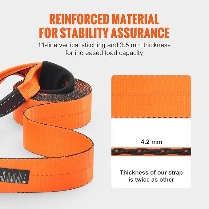 VEVOR Tow Straps Heavy Duty with Loops 4" x 30', 46,500 lbs Break Strength, Tree Saver, Emergency Off Road Towing and Recovery, Triple Reinforced Loops, Protective Sleeves & Storage Bag