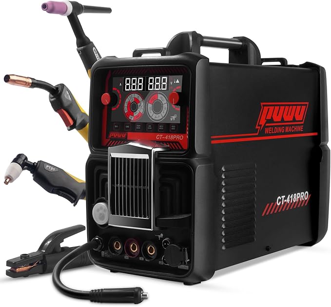 Plasma Cutter Welder Combo Gas MIG/Gasless MIG/Lift TIG/Stick/CUT 5 in 1 Aluminum Welding Machine with 110V/220V Dual Voltage Multi Process Welder