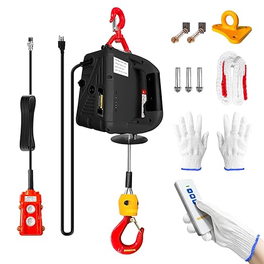 Power Electric Portable Hoist Winch 1540LBS, 3 in 1 Electric Cable Hoist 110V 25 FT with Lifting Strap, Electric Hoist Lift Ceiling Winch for Lifting Towing