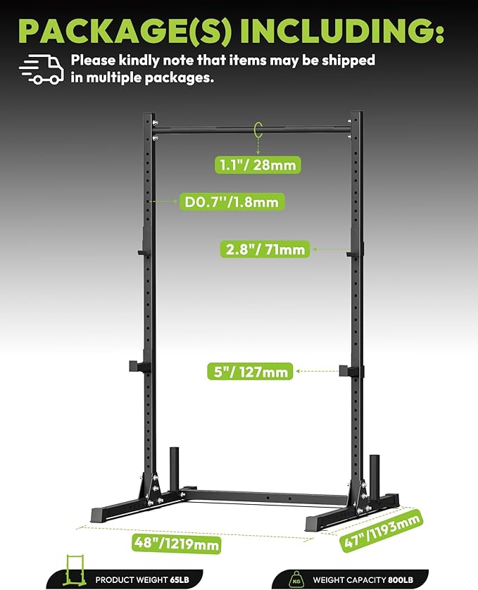 Power Cage with Pull Up Bar, Multi-Functional Squat Rack for Home Gym, Heavy Capacity Adjustable Power Rack Fit 6 FT, 7 FT Barbell, Weightlifting, Strength Training, Bench Press, Fitness