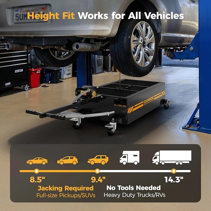 25 Gal Electric Oil Drain Pan, 110V High-Flow Pump, 9.8 FT Hose, 200 W Motor, 2 Locking Swivel Casters and 2 Directional Wheels Stable, Folding Handle, Heavy-Duty for Trucks, RVs, SUVs, Black