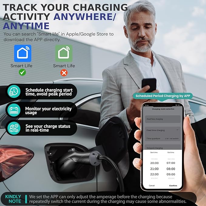 Level 2 Tesla Charger(Wireless WiFi APP), 240V, 32 Amp, NEMA 14-50 Plug, 25ft Cord - Portable/Home NACS Connector Electric Car(EV) Charger for Tesla - Compatible with Tesla Model X/Y/3/S