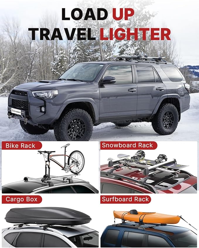Richeer 220LBS Roof Rack Cross Bars for 4runner 2010-2024 with Side Rails, Lockable Heavy Duty Aluminum Cross Bar with Anti-Theft Locks for Cargo Racks Rooftop Luggage Canoe Kayak Bicycle roof Bag