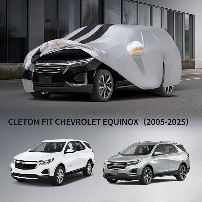 10 Layers Sedan Car Cover Custom Fit for Chevrolet Equinox(2005-2025), 100% Waterproof All Weather for Automobiles, Gift with Towel, Heavy Duty Car Covers for Rain Sun UV Protection with Door Zipper.