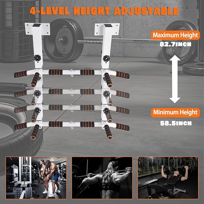 Wall Mounted Pull Up Bar Chin Up bar Multifunctional Adjustable Dip Station for Indoor Home Gym Workout, Power Tower Set Training Equipment Fitness Dip Stand Supports to 440 Lbs (Black)