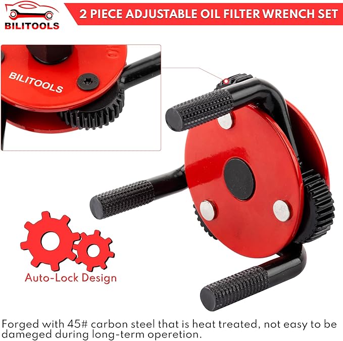 BILITOOLS Oil Filter Removal Tool, Universal Oil Filter Wrench Set Adjustable 2-1/2 to 4 inch & 3 to 5-1/8 inch, 1/2" Drive
