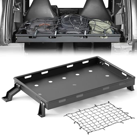for Wrangler TJ LJ Rear Trunk Cargo Rack Interior Luggage Basket Compatible with 1997-2006 Jeep Wrangler TJ LJ, Inner Cargo Carrier Holder Back Luggage Storage Tray Shelf Stand Organizer, Black
