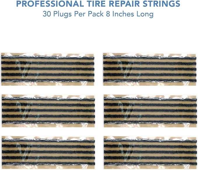 CKAuto 30pcs 8" Black Tire Repair Strings, Automotive Tool Tire Repair Plugs for Tubeless Off-Road Tires Car, Bike, ATV, UTV, Wheelbarrow, Mower