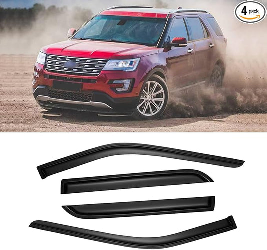 Window Rain Guards for 2011-2019 Ford Explorer, Window Visor Guard Vent Wind Shade Deflector Rain Shield Protector Sun Visor for 11-19 Explorer 2019 2018 2017,Tape-on/Outside-Mount, 4 Pieces