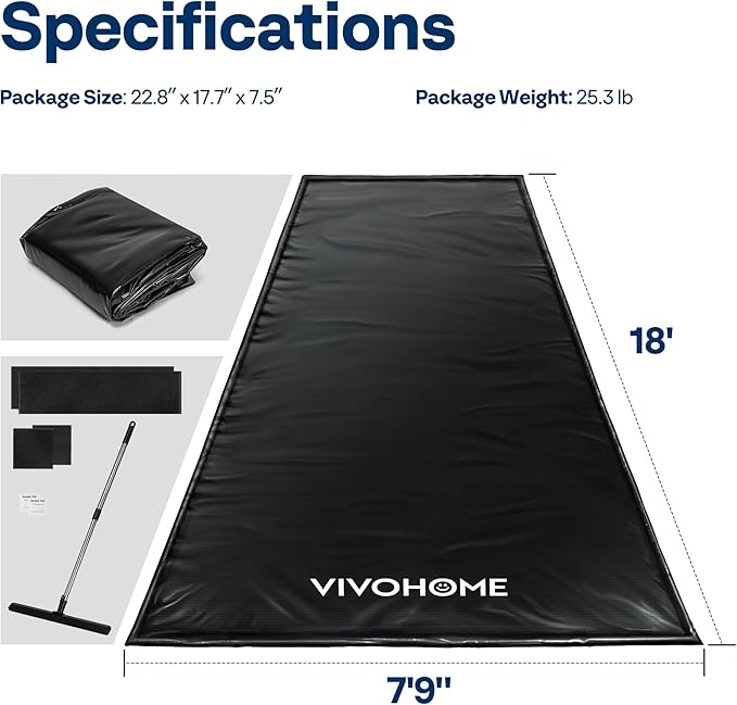 VIVOHOME Containment Mat (7'9" x 18') with Stay Put Corner, PVC Garage Floor Mats, Heavy Duty Garage Parking Mat with a Squeegee,Black
