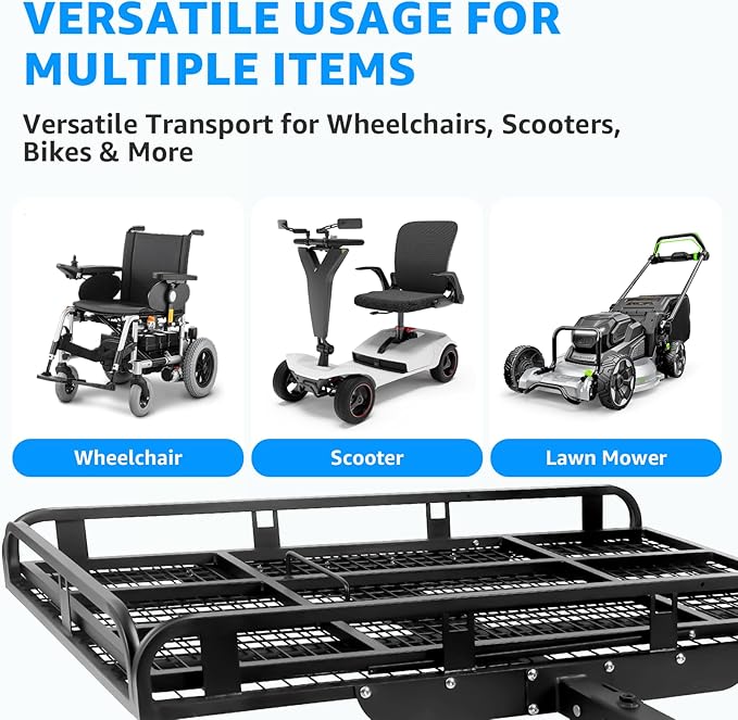 50"x28.5"x5.2" Folding Hitch Mount Cargo Carrier - 1000lbs Capacity Cargo Carrier Hitch Mount Heavy Duty Alloy Steel Material, Fits 2" Hitch Receiver for Mobility Scooter, SUV, Truck, Pickup