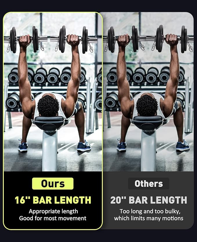 Pair of 16" Olympic Dumbbell Handles, Loadable Dumbbell Bars for 2-inch Olympic Weight Plates Great for Home Gym Strength Training, Weight Bars with 2 Pair of Spring Collars