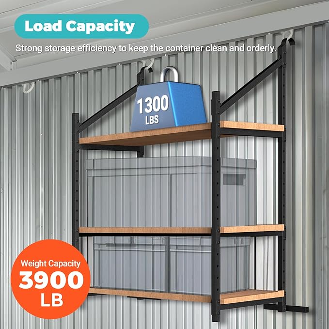 Kryonix 3Pcs Shipping Container Shelving Bracket, Adjustable 3-Tier Hanging Cargo Container Shelves for Spacing Saving, 1300LBS Capacity Heavy Duty Container Shelf Bracket for Workshop Storage