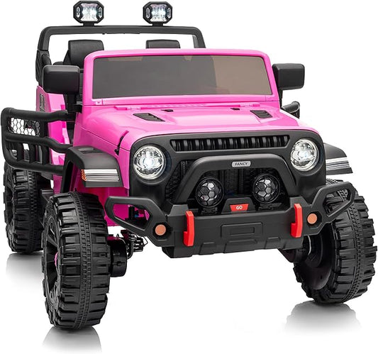 12V Electric Car Ride on Toy for Kids, 2 Seater Ride on Car for Kids Age 4-8 with Remote Control, Capacity 150lbs - Hot Pink