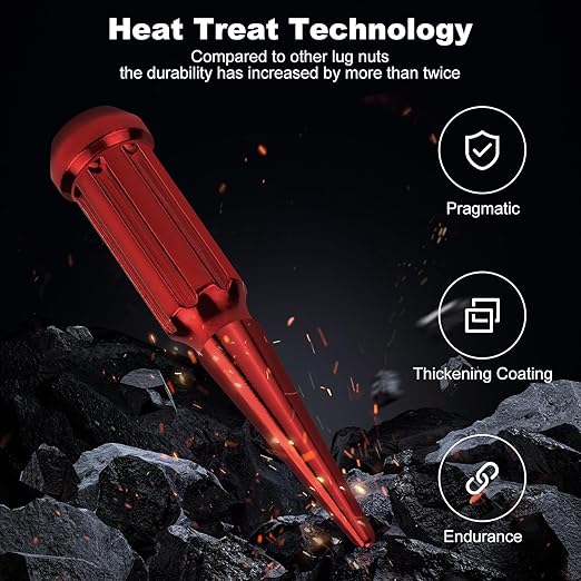 1/2‘’-20 Spike Lug Nuts, Set of 24 Red Spline Spiked Lug Nut with Key for Chevrolet Silverado 1500, Ford F-150 1997-2024, Dodge Ram 1500 1994-2024, Toyota Tacoma 1995-2024