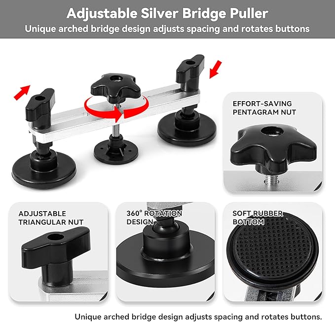 129pcs Dent Puller Kit, Dent Remover Tool for Car, Paintless Dent Removal Kit with T-Bar, Bridge Puller, Golden Lifter, Car Dent Puller Tool for Hail Damage Door Ding Fridge